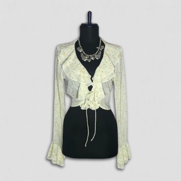 Forever 21 Y2K Floral Print Cropped Ruffle Top - Large - Picture 1 of 9